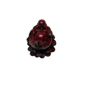 Vintage Buddha Happy Statue Laughing Figurine Red Resin Feng Shui